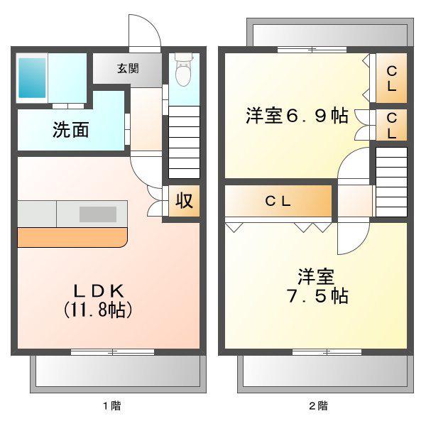 エストヴィラージュ(2LDK/2階)の間取り写真