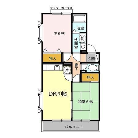 ヒルサイドタウンB号棟(2DK/2階)の間取り写真
