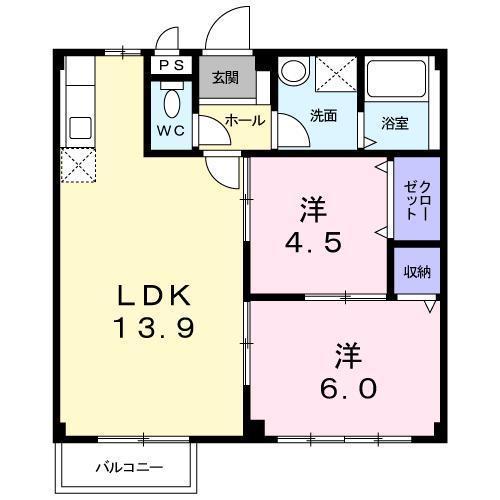 コーポサカイⅢ(2LDK/1階)の間取り写真