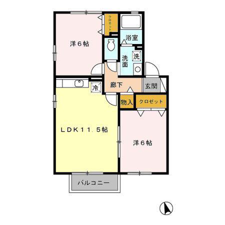 クワトロピーチタウンIIIIIIIV(2LDK/2階)の間取り写真