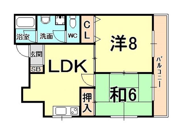 ローテローゼ久寿川(2DK/2階)の間取り写真
