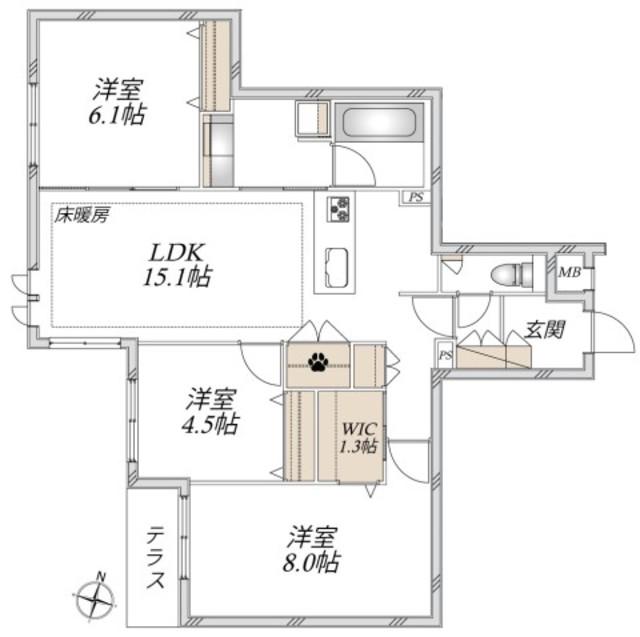 給田4丁目メゾン(3LDK/1階)の間取り写真