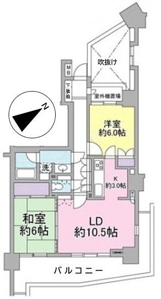 グランヒルズ本八幡(2LDK/10階)の間取り写真