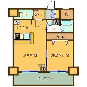 サンコート本通ガーデンヒルズ(1LDK/9階)の間取り写真