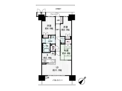 大阪ベイレジデンス(3LDK/11階)の間取り写真