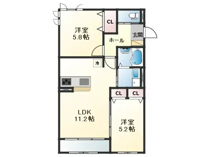 SUZU BELLECOURT(2LDK/1階)の間取り写真