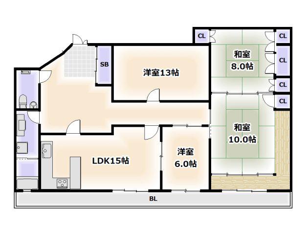 エーワンコーポ(4LDK/6階)の間取り写真