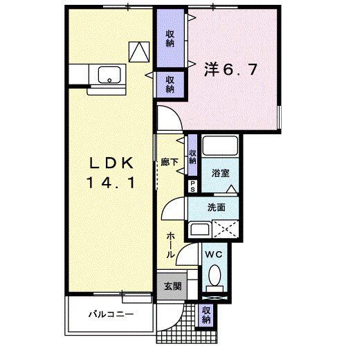 ヴィラ・フリージアI(1LDK/1階)の間取り写真