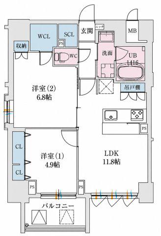 スプランディッド上本町ウエスト(2LDK/7階)の間取り写真