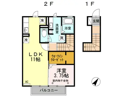 リヴェール(1LDK/2階)の間取り写真