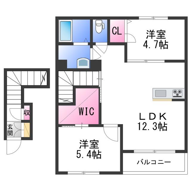 シャーメゾン カデンツァ(2LDK/2階)の間取り写真