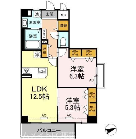 LA・LIBERTE(2LDK/3階)の間取り写真