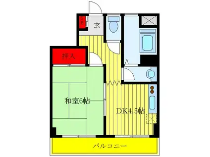 シャングリラ(1DK/4階)の間取り写真