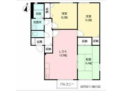 プラティーク・アヴェニューB棟(3LDK/2階)の間取り写真