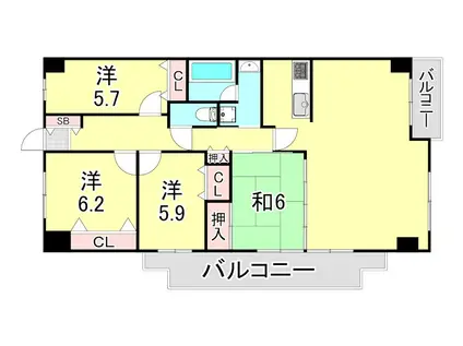 ラ・モール芦屋(4LDK/3階)の間取り写真