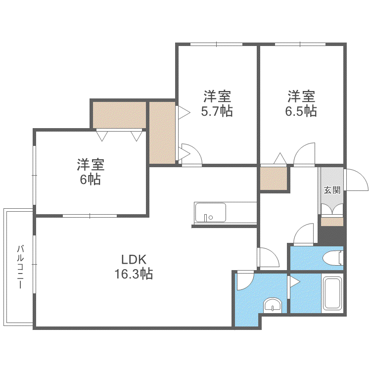 セピア山の手(3LDK/6階)の間取り写真