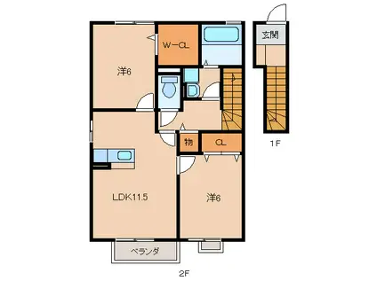 梟の杜コートA棟(2LDK/2階)の間取り写真