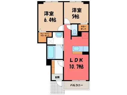 ヒカルサ伊勢崎II(2LDK/1階)の間取り写真