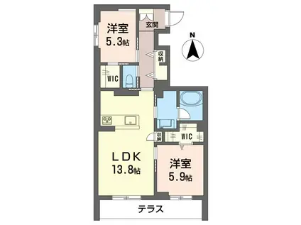 アルフラット(2LDK/1階)の間取り写真