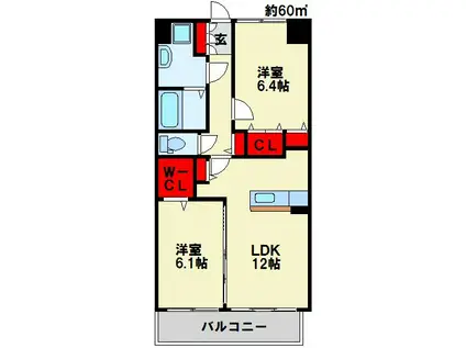メディアパーク(2LDK/4階)の間取り写真