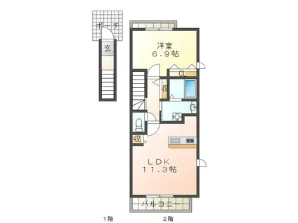 ワイドプライジア(1LDK/2階)の間取り写真