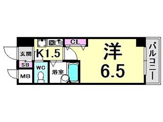 エスリード三宮フラワーロード(1K/13階)の間取り写真