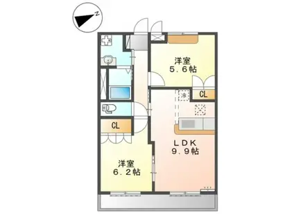 ハーフパッチ(2LDK/1階)の間取り写真