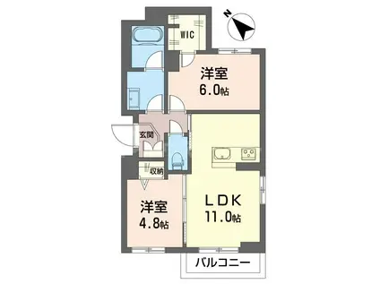 セルディーナ西千葉(2LDK/2階)の間取り写真