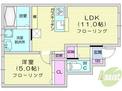 JR東北本線 東仙台駅 徒歩13分 2階建 築8年(1LDK/1階)の間取り写真