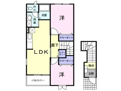 メロディ一ハイム横入川G棟(2LDK/2階)の間取り写真