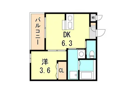 ワコーレヴィータ大開通(1DK/2階)の間取り写真