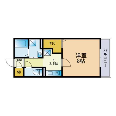 ローラス学研都市 A棟(1K/2階)の間取り写真