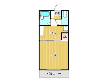 グランフィール幡生(1K/1階)の間取り写真