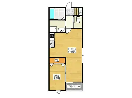 筑紫野市針摺南2丁目D棟(1LDK/1階)の間取り写真