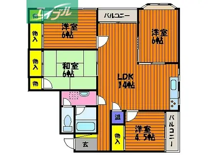 佳月堂マンション(4LDK/3階)の間取り写真