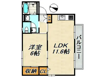 フレグランス谷御所(1LDK/2階)の間取り写真