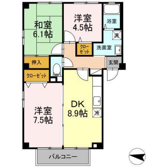 ハイム城山(3LDK/2階)の間取り写真