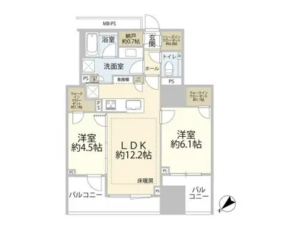 パークホームズ文京本駒込(2LDK/2階)の間取り写真