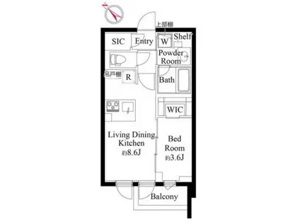 ラ・ぺルラ市谷砂土原町(1LDK/1階)の間取り写真