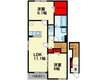 カーサー椿 二番館 C(2LDK/2階)の間取り写真