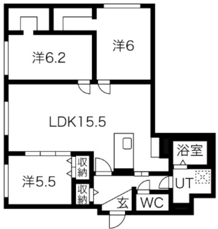 レブニーズ ザ・レジデンス 宮の森(3LDK/2階)の間取り写真