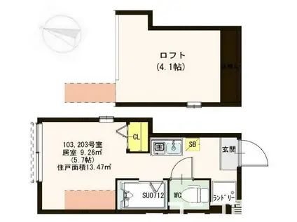 FELIZ(ワンルーム/1階)の間取り写真