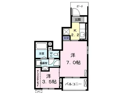 シェリエII(1K/1階)の間取り写真