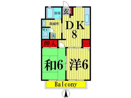 竹の塚ガーデン(2DK/2階)の間取り写真