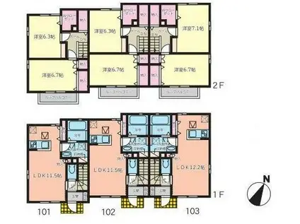 アネーロ中倉(2LDK/1階)の間取り写真