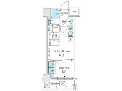 ジェイグランコート品川西大井イースト(1DK/4階)の間取り写真