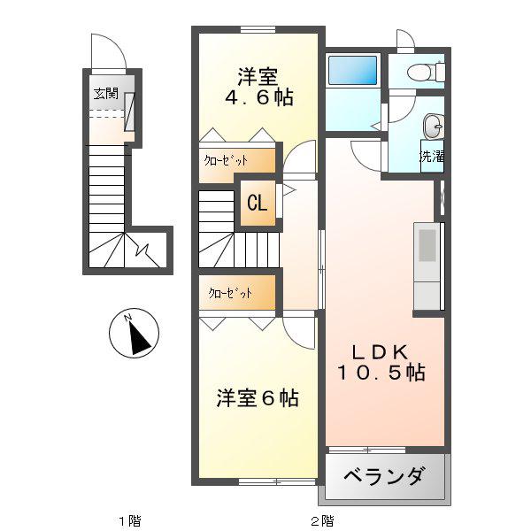 キャッスル岩下II(2LDK/2階)の間取り写真
