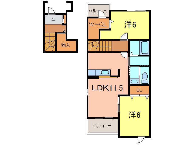 セレノA(2LDK/2階)の間取り写真
