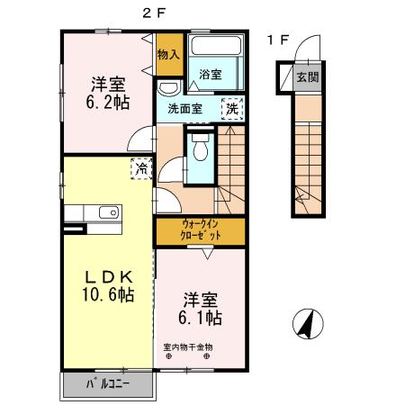 メゾンプレーヌ天竜川C(2LDK/2階)の間取り写真