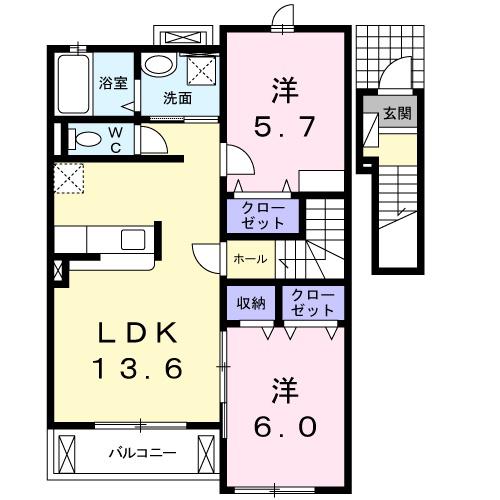 セイバリーM(2LDK/2階)の間取り写真